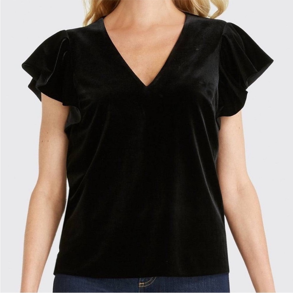 Draper James Black Velvet Ruffle Sleeve Blouse Size 4